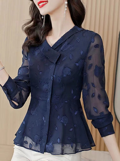 Fashion V-Neck Floral Asymmetric Shirt Top