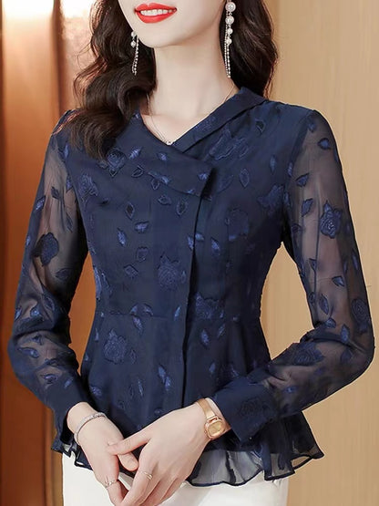 Fashion V-Neck Floral Asymmetric Shirt Top