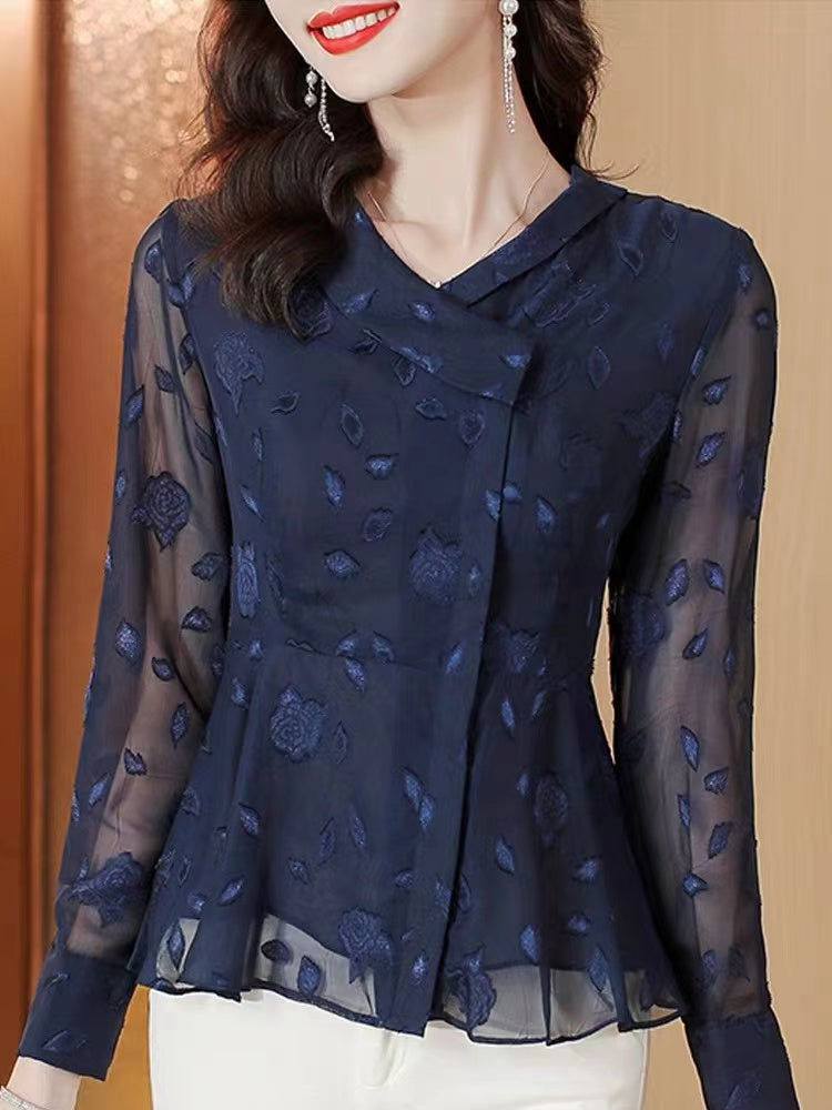 Fashion V-Neck Floral Asymmetric Shirt Top