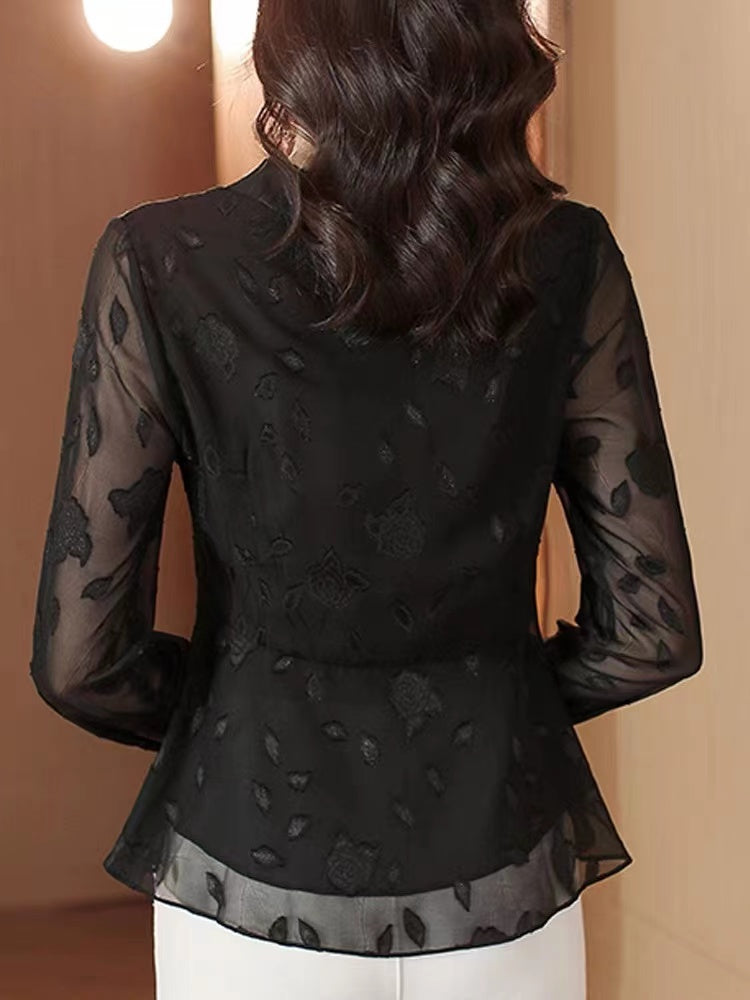 Fashion V-Neck Floral Asymmetric Shirt Top