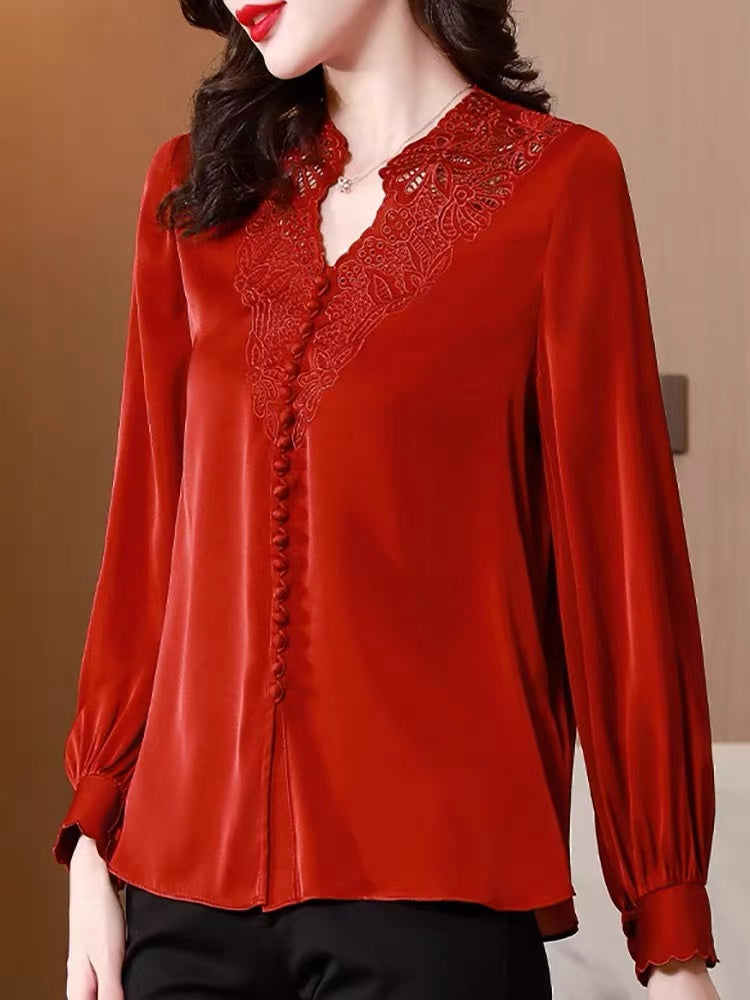 Hollow Embroidery Button Down Long Sleeve Shirt