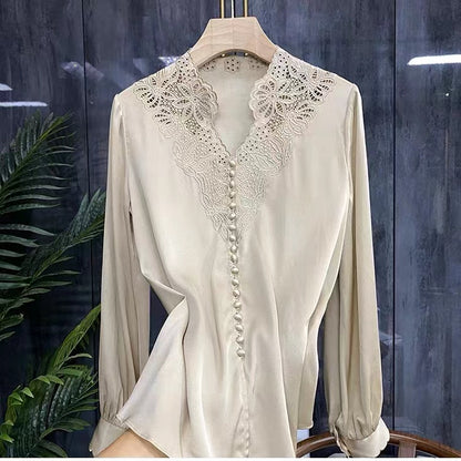 Hollow Embroidery Button Down Long Sleeve Shirt