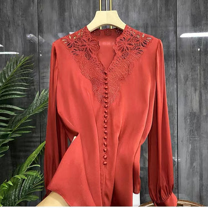 Hollow Embroidery Button Down Long Sleeve Shirt