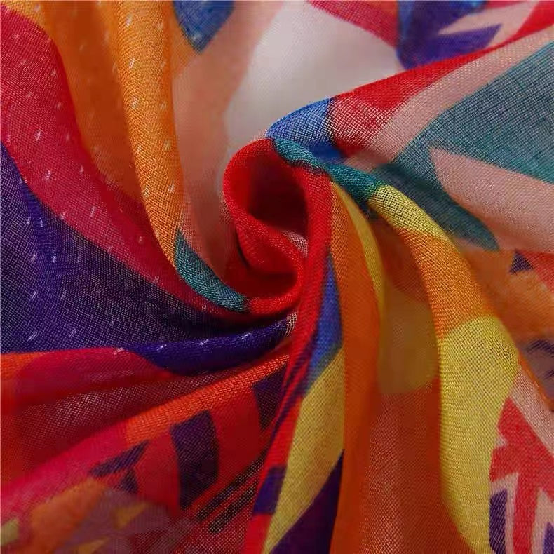 Women's Sun Protection Printed Tassel Colourful Scarf