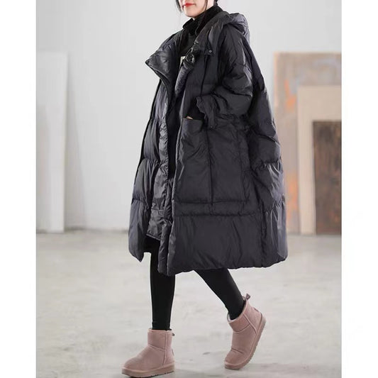 Loose Hooded Big Pocket Patchwork Duck Down Coat Winter