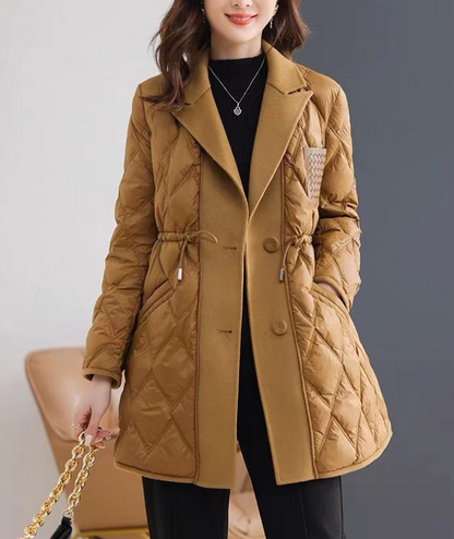 French Camel Pocket Drawstring Patchwork Midi Long Coat Winter