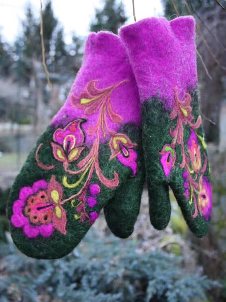 Women's colour blocked floral gloves