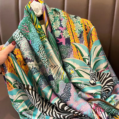 Floral Print Faux Silk Shawl & Scarf