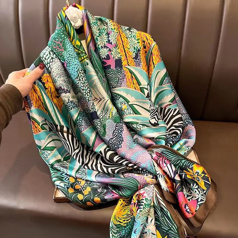 Floral Print Faux Silk Shawl & Scarf