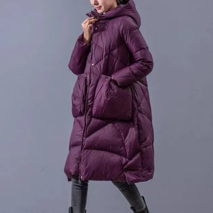 Hooded Zipper Oversized Pockets Thick Duck Long Down Down Jacket Winter