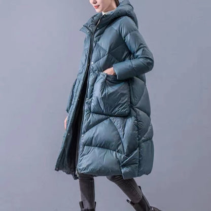 Hooded Zipper Oversized Pockets Thick Duck Long Down Down Jacket Winter