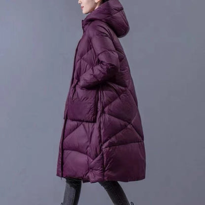 Hooded Zipper Oversized Pockets Thick Duck Long Down Down Jacket Winter