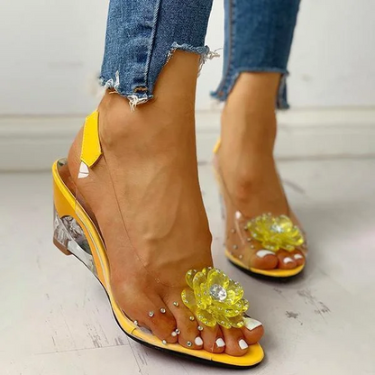 Women's Transparent Flower Embellished Rhinestone Sandals