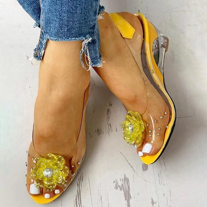 Women's Transparent Flower Embellished Rhinestone Sandals