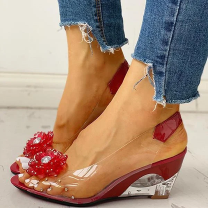 Women's Transparent Flower Embellished Rhinestone Sandals