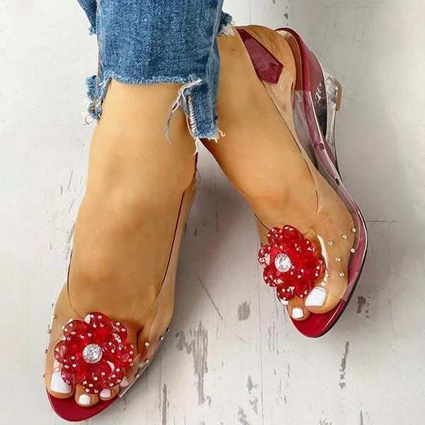 Women's Transparent Flower Embellished Rhinestone Sandals