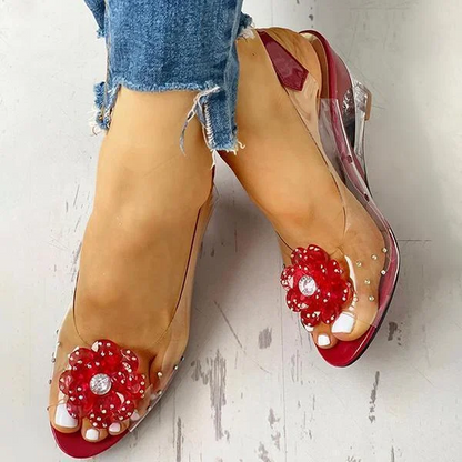 Women's Transparent Flower Embellished Rhinestone Sandals