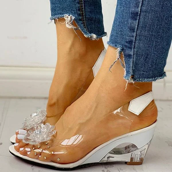 Women's Transparent Flower Embellished Rhinestone Sandals