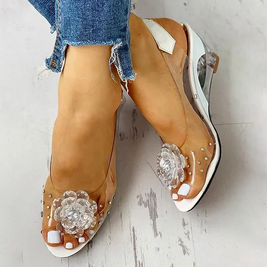 Women's Transparent Flower Embellished Rhinestone Sandals