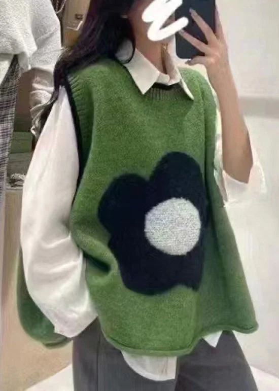 Loose Round Neck Patchwork Knit Vest