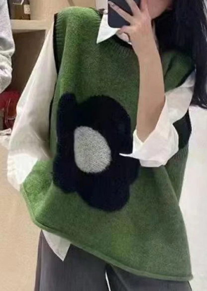 Loose Round Neck Patchwork Knit Vest