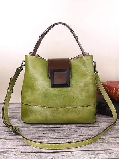 Vintage Leather Handbag Crossbody Simple Small Square Bag