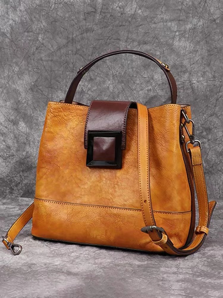 Vintage Leather Handbag Crossbody Simple Small Square Bag