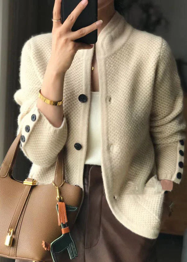 Fashion Casual Standing Collar Slim Button Pocket Cashmere Cardigan Sweater