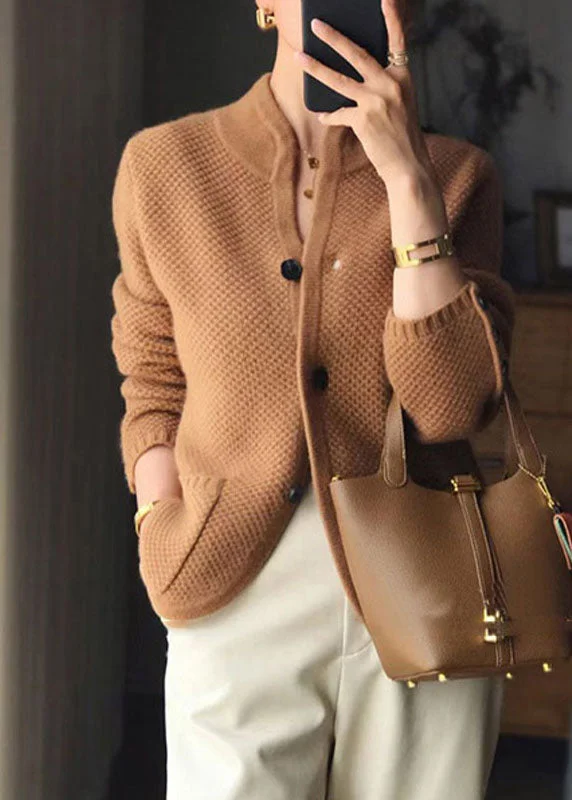 Fashion Casual Standing Collar Slim Button Pocket Cashmere Cardigan Sweater