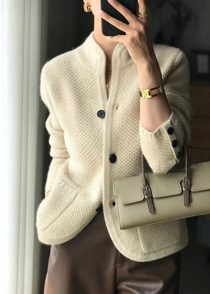 Fashion Casual Standing Collar Slim Button Pocket Cashmere Cardigan Sweater