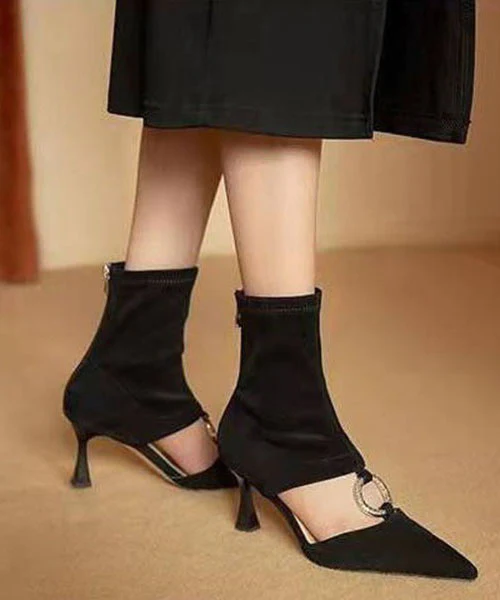 French Patchwork Cutout Pointed Toe Boots