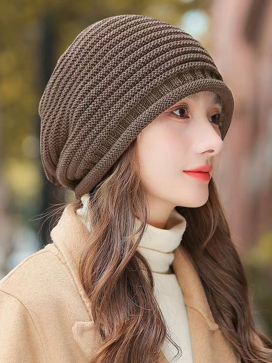 Woolen Fashion Khaki Warm Knit Wrap Hat