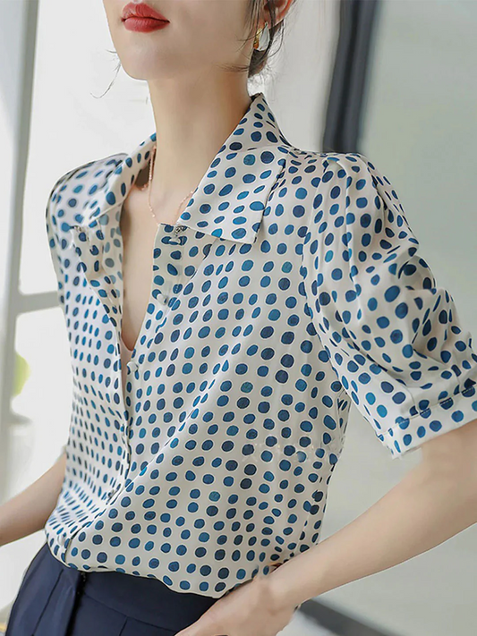 Polka Dot Printed Bubble Sleeve Blouse Top