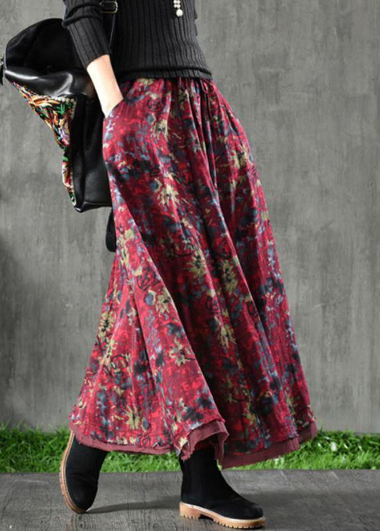 Women's Velvet Floral Long Skirt