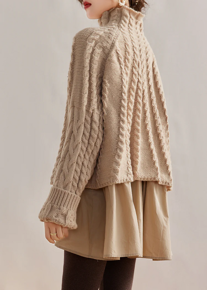 High Neck False Two Piece Knitted Sweater