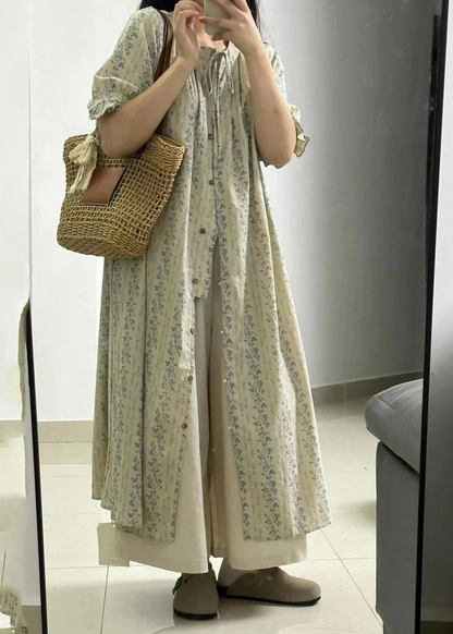 Printed Buttoned Long Shirt Dress