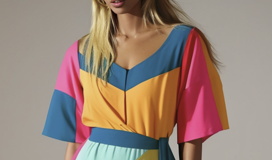 Fashion Clashing Colour Splicing Short Sleeve Dress