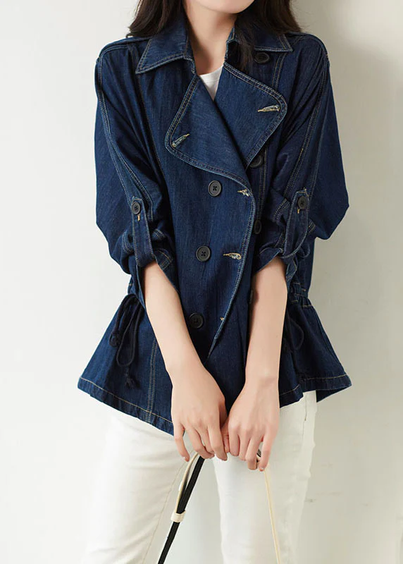 Stylish Lapel Pocket Drawstring Denim Jacket