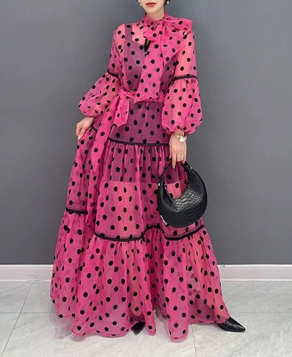 Black Polka Dot Sun Screen Outer Two Piece Dress