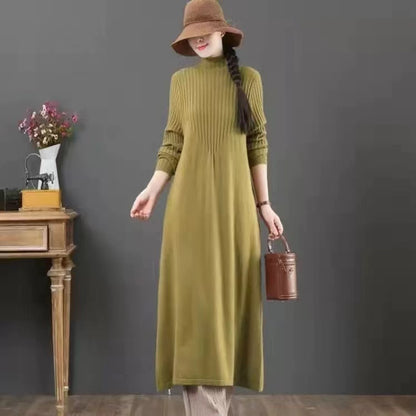 Elegant High Neck Long Sleeve Long Dresses