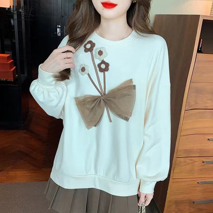 Fashion Embroidery 3D Flower Long Sleeve Sweatshirt