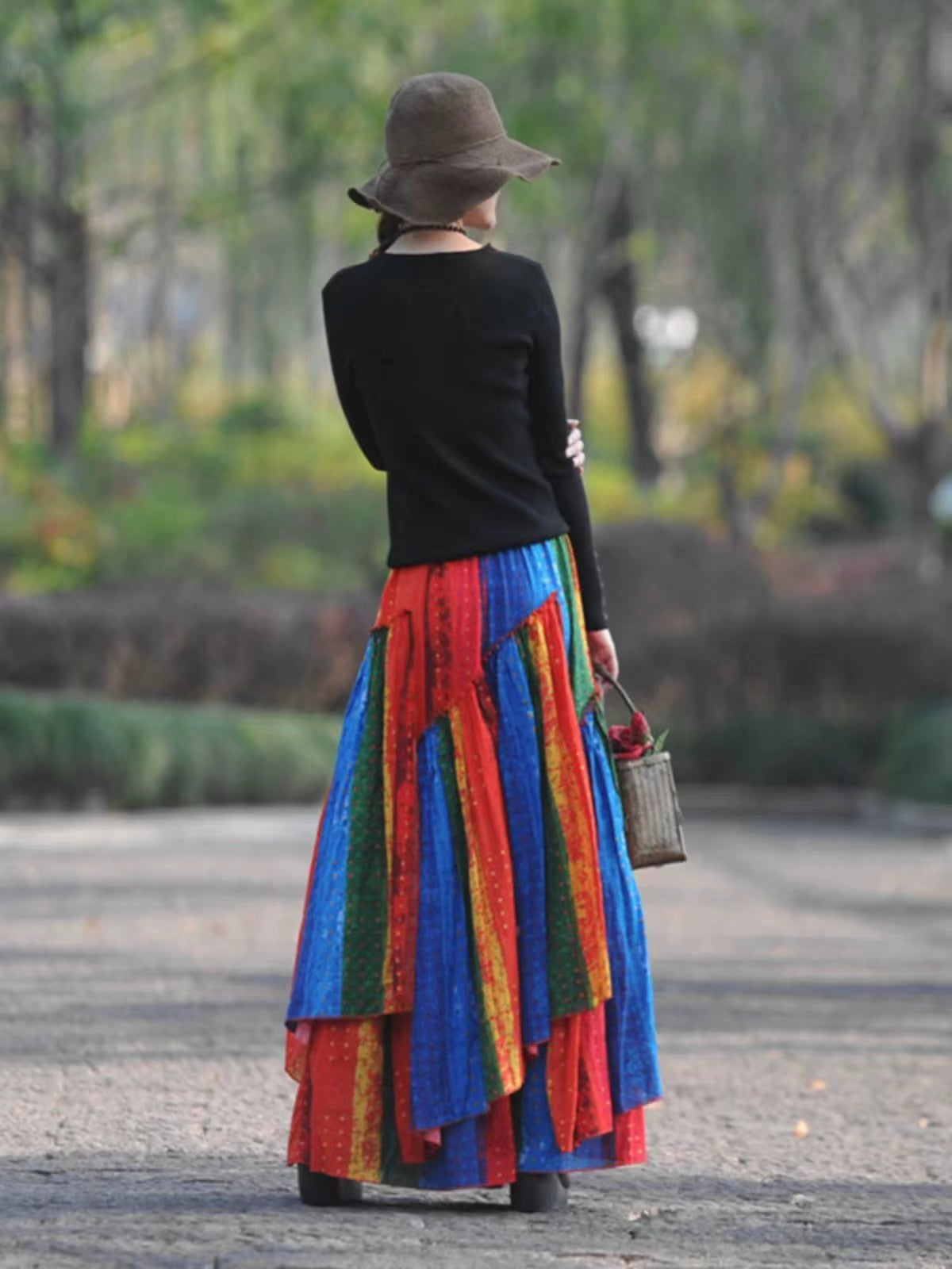 Bohemian Cotton Asymmetrical Colorful Peplum Skirt