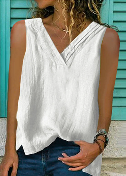 Women's White V-Neck Sleeveless Top