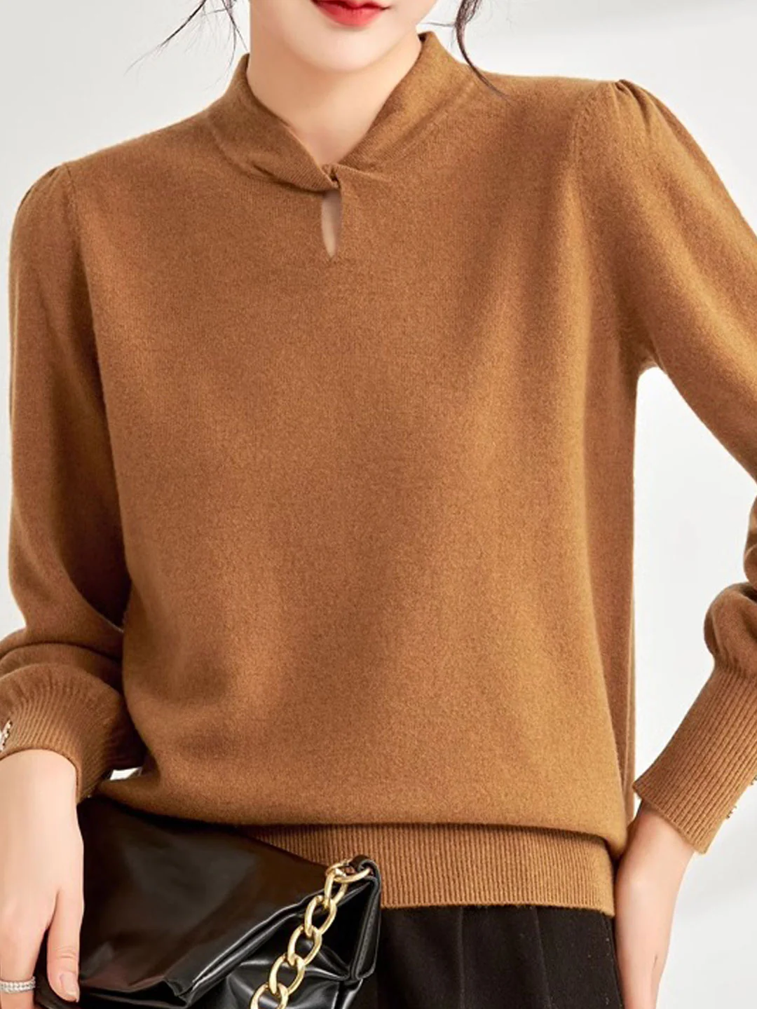 Women's Round Neck Solid Color Knit Top