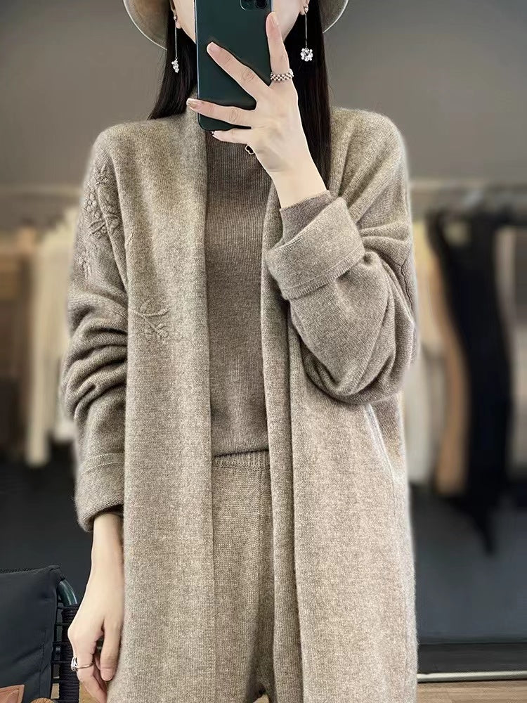 Patchwork Cashmere Cardigan V-Neck Long Sleeve Sweater Jacket