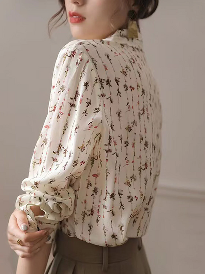 Elegant Lapel Letter Print Long Sleeve Shirt Top