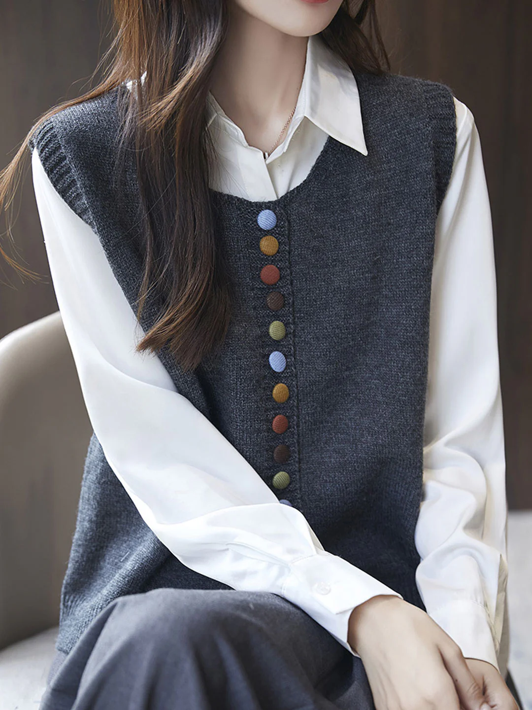 Women's Vintage Crew Neck Knit Vest