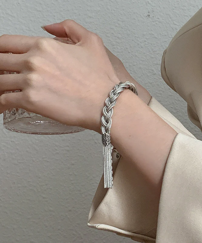 Women's Silk Sterling Silver Braided Tassel Bracelet