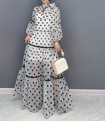 Black Polka Dot Sun Screen Outer Two Piece Dress