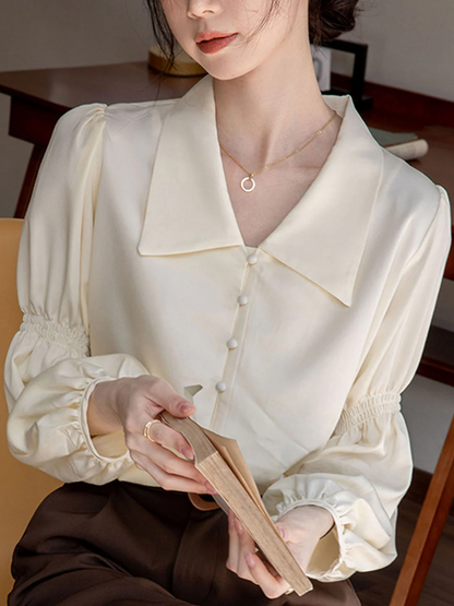 Elegant Lantern Sleeve Long Sleeve Lapel Blouse Top